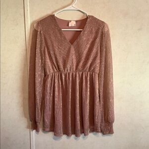 Pink Long Sleeve V-Neck Blouse